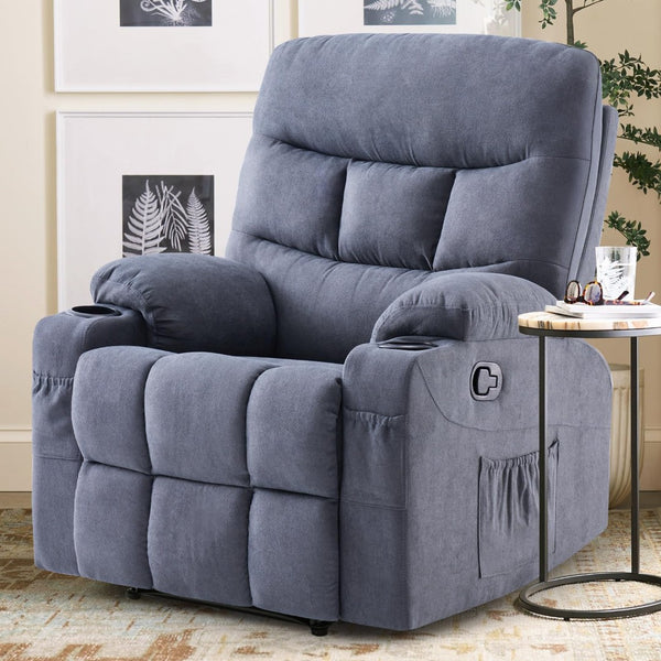 HomeRoots 38" Gray Faux Leather Manual Recliner - Stylish Comfort with 3-Position Recline & Pocket Storage! 718732