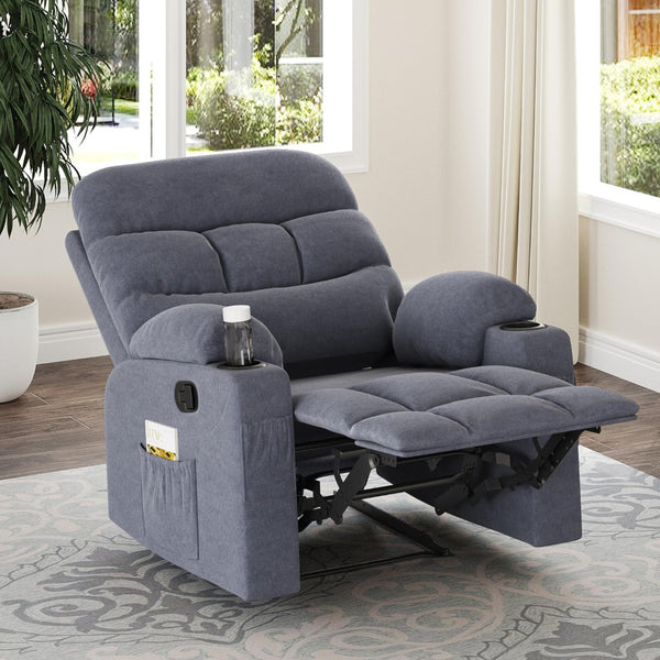 HomeRoots 38" Gray Faux Leather Manual Recliner - Stylish Comfort with 3-Position Recline & Pocket Storage! 718732