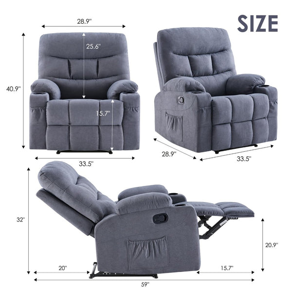 HomeRoots 38" Gray Faux Leather Manual Recliner - Stylish Comfort with 3-Position Recline & Pocket Storage! 718732