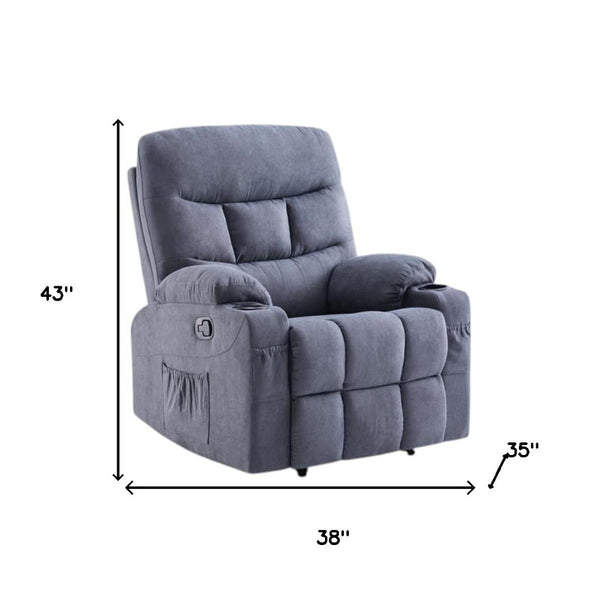 HomeRoots 38" Gray Faux Leather Manual Recliner - Stylish Comfort with 3-Position Recline & Pocket Storage! 718732