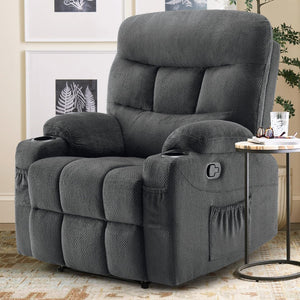 HomeRoots 38" Gray Faux Leather Manual Recliner – Cozy Seating with Storage for Living Room, Office & Relaxation 718733