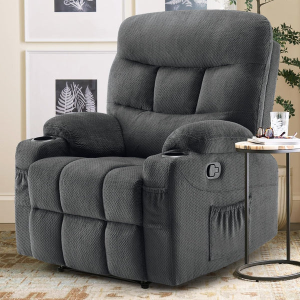 HomeRoots 38" Gray Faux Leather Manual Recliner – Cozy Seating with Storage for Living Room, Office & Relaxation 718733