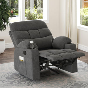 HomeRoots 38" Gray Faux Leather Manual Recliner – Cozy Seating with Storage for Living Room, Office & Relaxation 718733