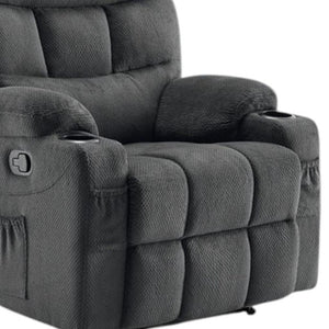 HomeRoots 38" Gray Faux Leather Manual Recliner – Cozy Seating with Storage for Living Room, Office & Relaxation 718733