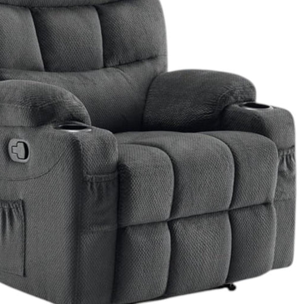 HomeRoots 38" Gray Faux Leather Manual Recliner – Cozy Seating with Storage for Living Room, Office & Relaxation 718733