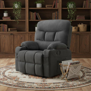 HomeRoots 38" Gray Faux Leather Manual Recliner – Cozy Seating with Storage for Living Room, Office & Relaxation 718733