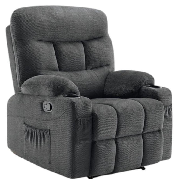HomeRoots 38" Gray Faux Leather Manual Recliner – Cozy Seating with Storage for Living Room, Office & Relaxation 718733