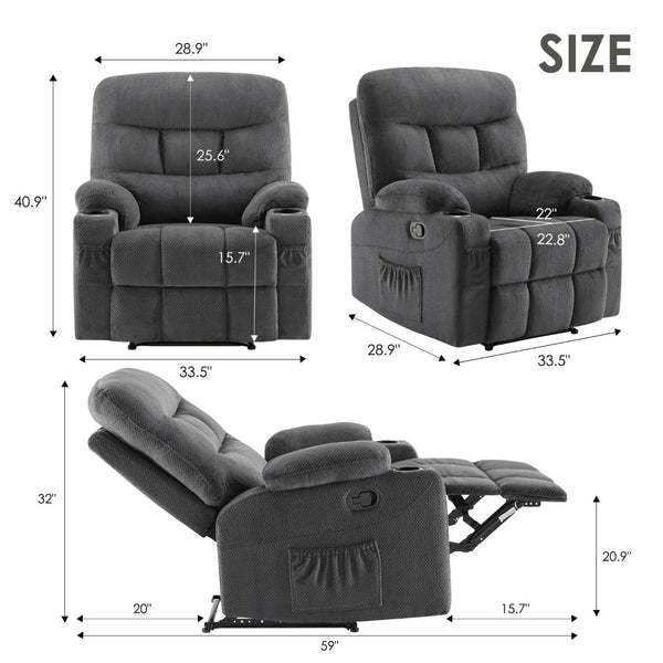 HomeRoots 38" Gray Faux Leather Manual Recliner – Cozy Seating with Storage for Living Room, Office & Relaxation 718733