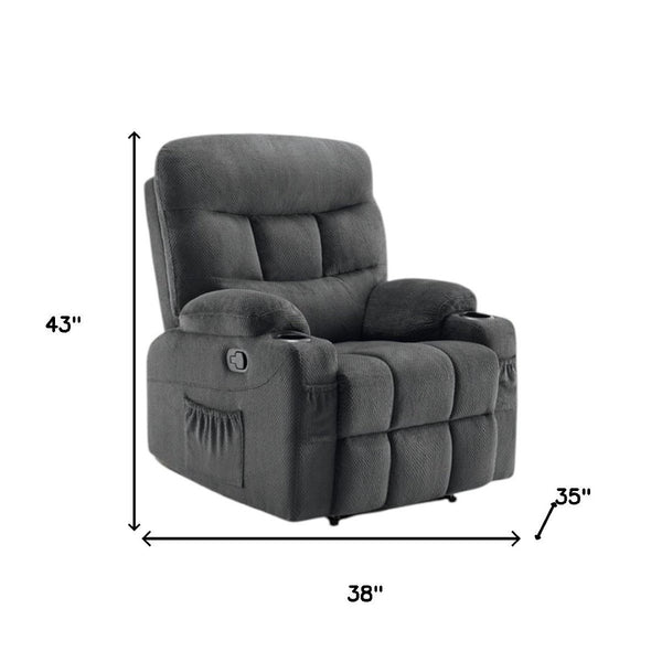 HomeRoots 38" Gray Faux Leather Manual Recliner – Cozy Seating with Storage for Living Room, Office & Relaxation 718733