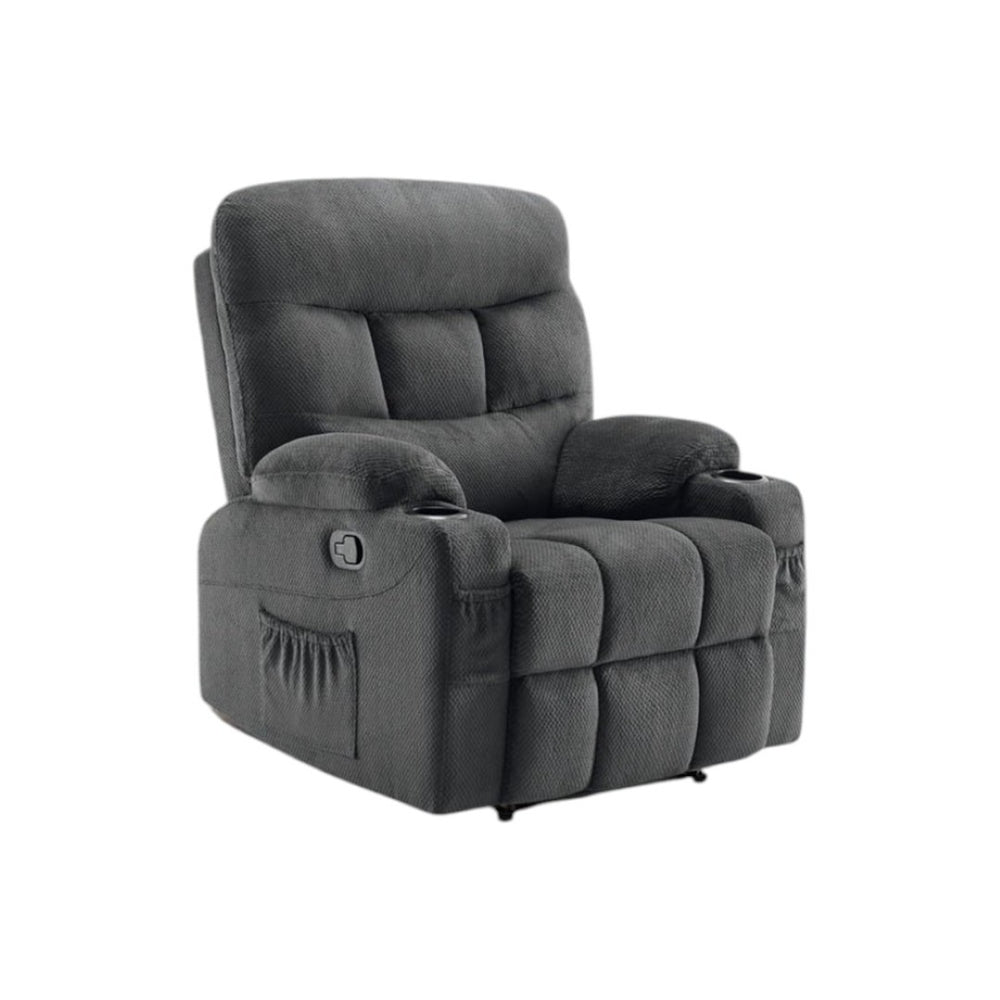 HomeRoots 38" Gray Faux Leather Manual Recliner – Cozy Seating with Storage for Living Room, Office & Relaxation 718733