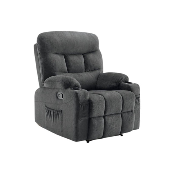 HomeRoots 38" Gray Faux Leather Manual Recliner – Cozy Seating with Storage for Living Room, Office & Relaxation 718733