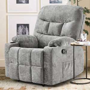 HomeRoots 40" Beige Faux Leather Power Recliner with Heated Massage, Lift Assist, USB, and Zero Gravity Comfort 718734