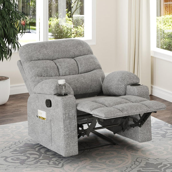 HomeRoots 40" Beige Faux Leather Power Recliner with Heated Massage, Lift Assist, USB, and Zero Gravity Comfort 718734