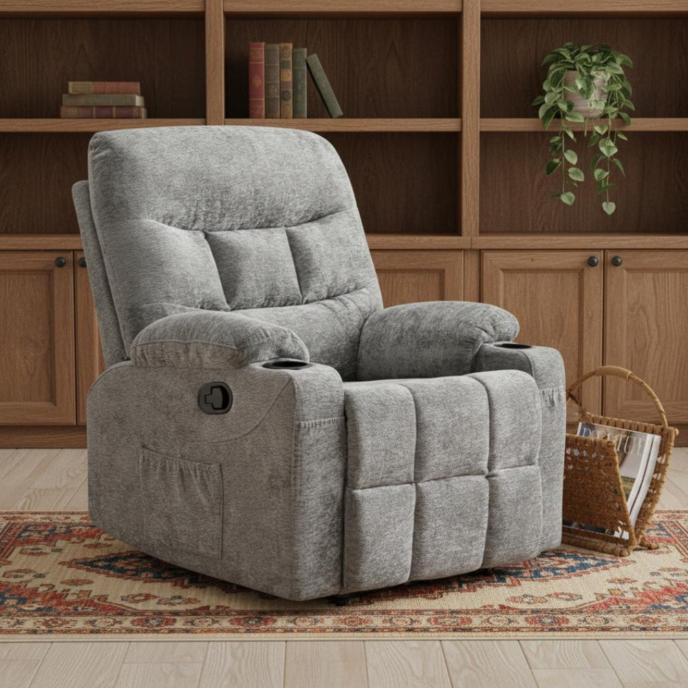 HomeRoots 40" Beige Faux Leather Power Recliner with Heated Massage, Lift Assist, USB, and Zero Gravity Comfort 718734