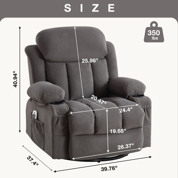 HomeRoots 40" Brown Faux Leather Power Lift Recliner with Heated Massage & USB – Zero Gravity Comfort Chair 718736