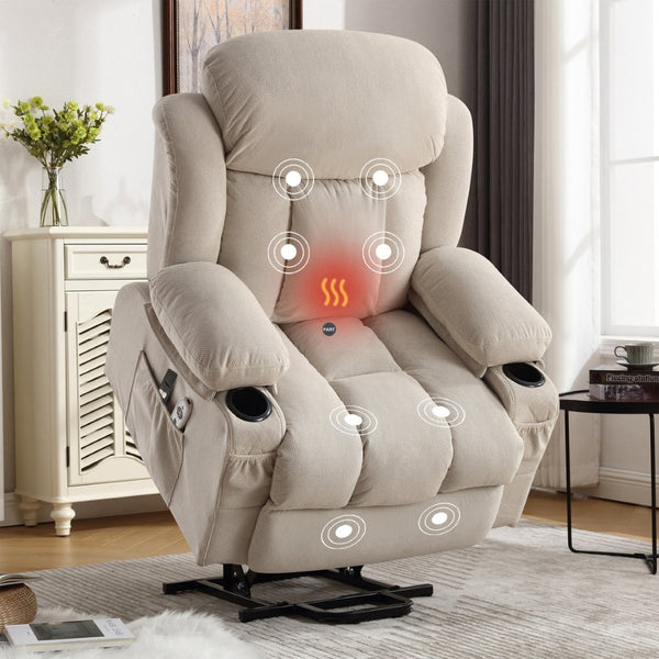 HomeRoots 39" Gray Faux Leather Heated Massage Lift Recliner - Zero Gravity Comfort with USB Charging Port 718738