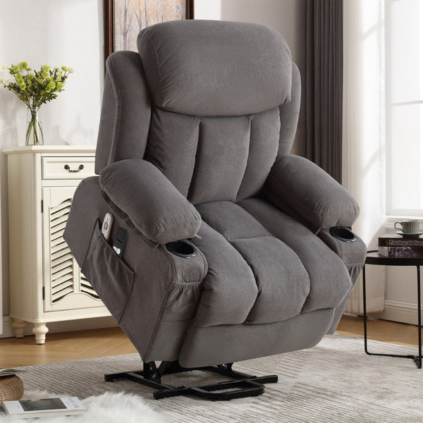 HomeRoots 39" Brown Faux Leather Heated Massage Lift Assist Recliner with USB, Zero Gravity Comfort & Convenience 718739