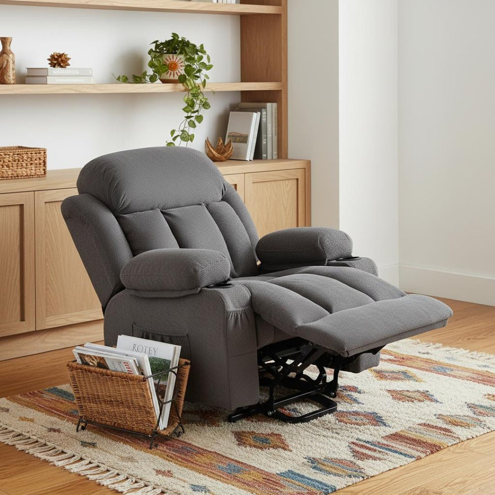 HomeRoots 39" Brown Faux Leather Heated Massage Lift Assist Recliner with USB, Zero Gravity Comfort & Convenience 718739