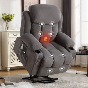 HomeRoots 39" Brown Faux Leather Heated Massage Lift Assist Recliner with USB, Zero Gravity Comfort & Convenience 718739