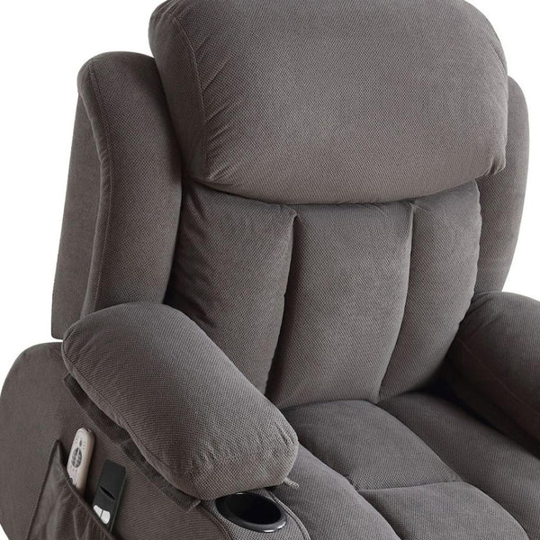 HomeRoots 39" Brown Faux Leather Heated Massage Lift Assist Recliner with USB, Zero Gravity Comfort & Convenience 718739