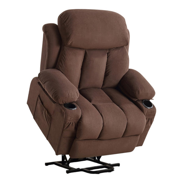 HomeRoots 39" Brown Faux Leather Heated Massage Lift Assist Recliner with USB & Remote for Ultimate Comfort 718740