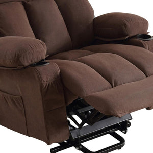 HomeRoots 39" Brown Faux Leather Heated Massage Lift Assist Recliner with USB & Remote for Ultimate Comfort 718740