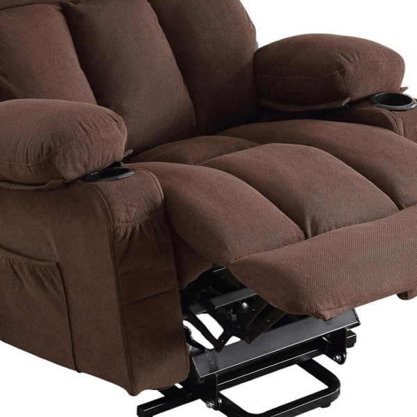 HomeRoots 39" Brown Faux Leather Heated Massage Lift Assist Recliner with USB & Remote for Ultimate Comfort 718740