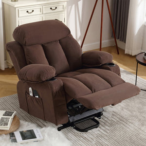 HomeRoots 39" Brown Faux Leather Heated Massage Lift Assist Recliner with USB & Remote for Ultimate Comfort 718740