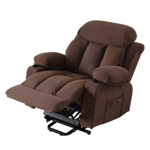 HomeRoots 39" Brown Faux Leather Heated Massage Lift Assist Recliner with USB & Remote for Ultimate Comfort 718740