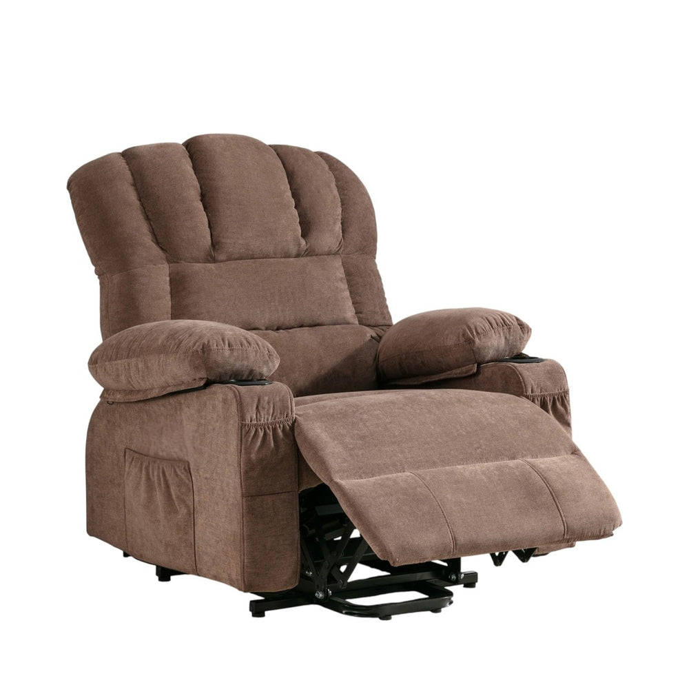 HomeRoots 39" Blue Faux Leather Power Recliner with Lift Assist, Heat, Massage & USB for Ultimate Comfort 718741