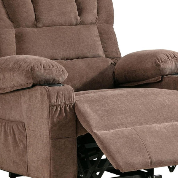 HomeRoots 39" Blue Faux Leather Power Recliner with Lift Assist, Heat, Massage & USB for Ultimate Comfort 718741
