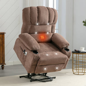 HomeRoots 39" Blue Faux Leather Power Recliner with Lift Assist, Heat, Massage & USB for Ultimate Comfort 718741