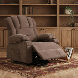 HomeRoots 39" Blue Faux Leather Power Recliner with Lift Assist, Heat, Massage & USB for Ultimate Comfort 718741