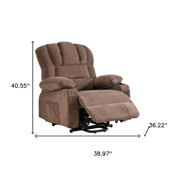 HomeRoots 39" Blue Faux Leather Power Recliner with Lift Assist, Heat, Massage & USB for Ultimate Comfort 718741
