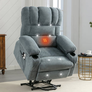 HomeRoots 39" Black Faux Leather Heated Massage Lift Recliner - Zero Gravity Comfort with USB and Storage Options 718742