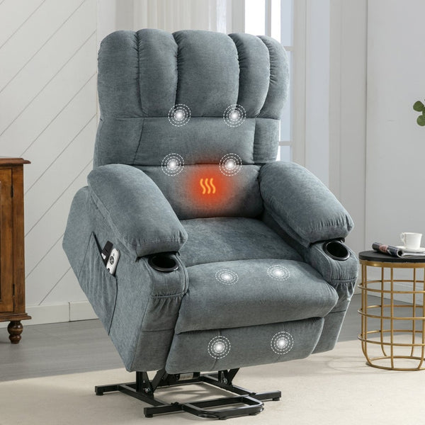 HomeRoots 39" Black Faux Leather Heated Massage Lift Recliner - Zero Gravity Comfort with USB and Storage Options 718742