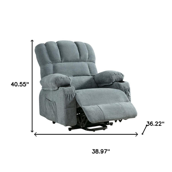 HomeRoots 39" Black Faux Leather Heated Massage Lift Recliner - Zero Gravity Comfort with USB and Storage Options 718742