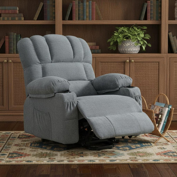 HomeRoots 39" Black Faux Leather Heated Massage Lift Recliner - Zero Gravity Comfort with USB and Storage Options 718742