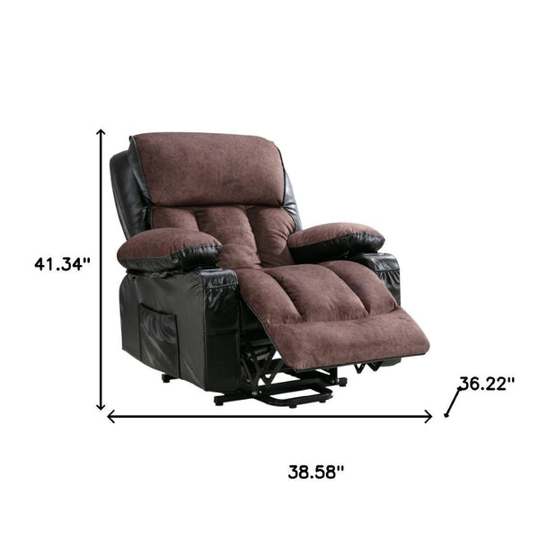 HomeRoots 39" Brown Faux Leather Heated Massage Lift Recliner with USB, Zero Gravity Comfort & Support 718743