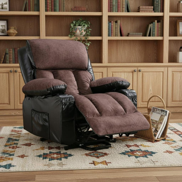 HomeRoots 39" Brown Faux Leather Heated Massage Lift Recliner with USB, Zero Gravity Comfort & Support 718743