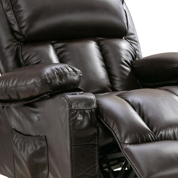 HomeRoots 39" Black Faux Leather Power Lift Recliner with Heated Massage, Zero Gravity Comfort & USB Charge 718744