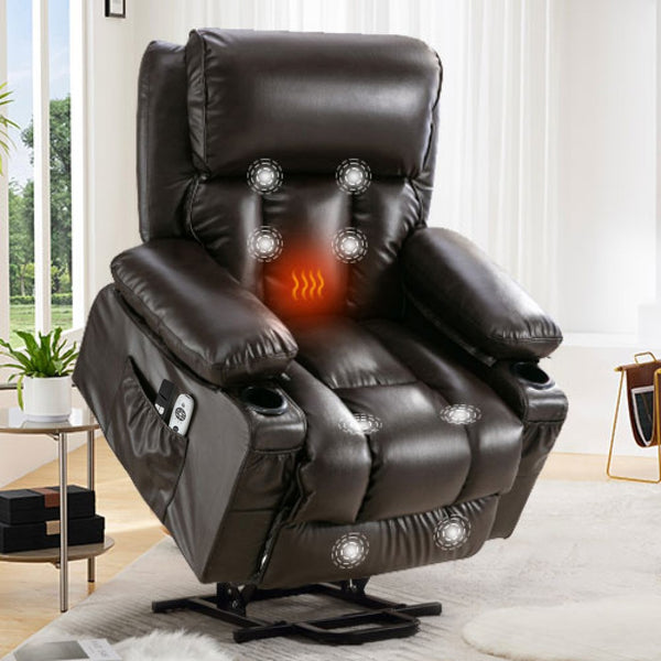HomeRoots 39" Black Faux Leather Power Lift Recliner with Heated Massage, Zero Gravity Comfort & USB Charge 718744
