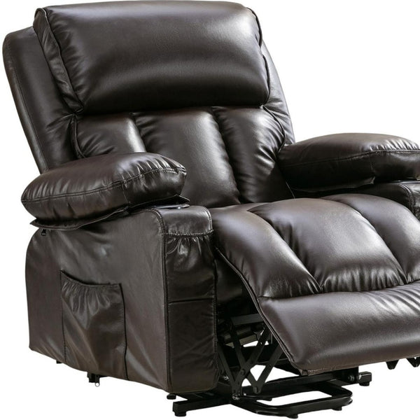 HomeRoots 39" Black Faux Leather Power Lift Recliner with Heated Massage, Zero Gravity Comfort & USB Charge 718744