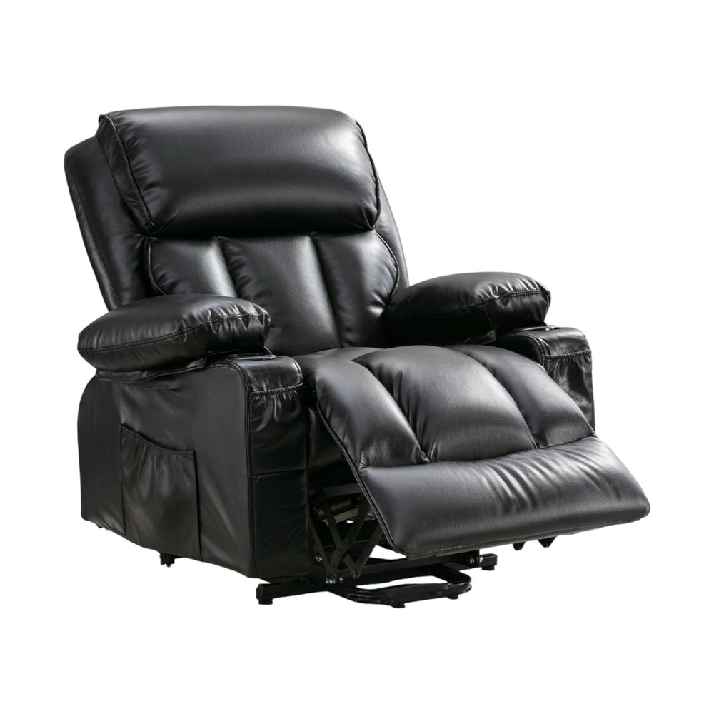 HomeRoots 36" Gray Faux Leather Power Lift Recliner with Heated Massage, Zero Gravity & USB Charging Port 718745