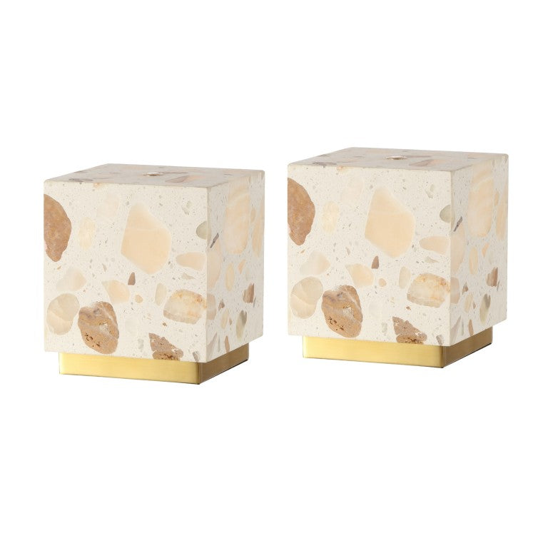HomeRoots Set of Two Gold Usb Accent Lamps with Matching Square Shades for Bedside Decor 718757
