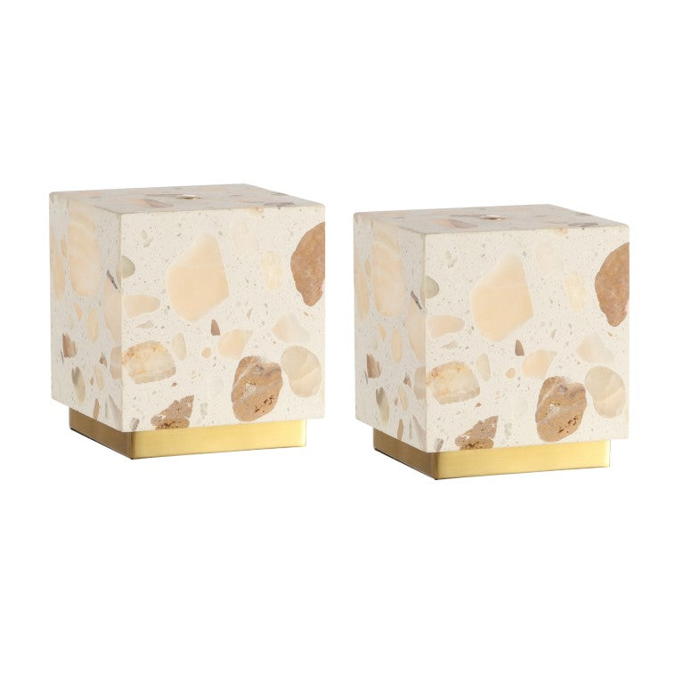 HomeRoots Set of Two Gold Usb Accent Lamps with Matching Square Shades for Bedside Decor 718757