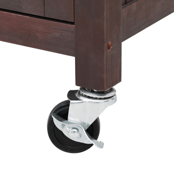 English Elm K&k Solid Fir Grill Cart Stainless Steel Top Outdoor Kitchen Station with Locking Wheels Brown N707P409087Z