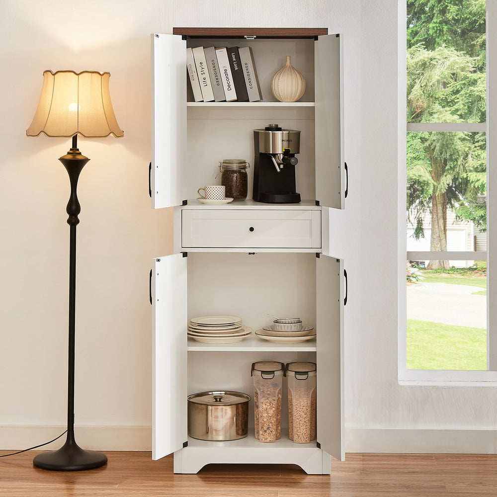 English Elm 68"high multifunctional sideboard with tempered glass accents, large-capacity storage, anti-dump safety and sleek modern design for living room, office, bedroom White+Walnut W1162P205099