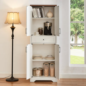 English Elm 68"high multifunctional sideboard with tempered glass accents, large-capacity storage, anti-dump safety and sleek modern design for living room, office, bedroom White+Walnut W1162P205099