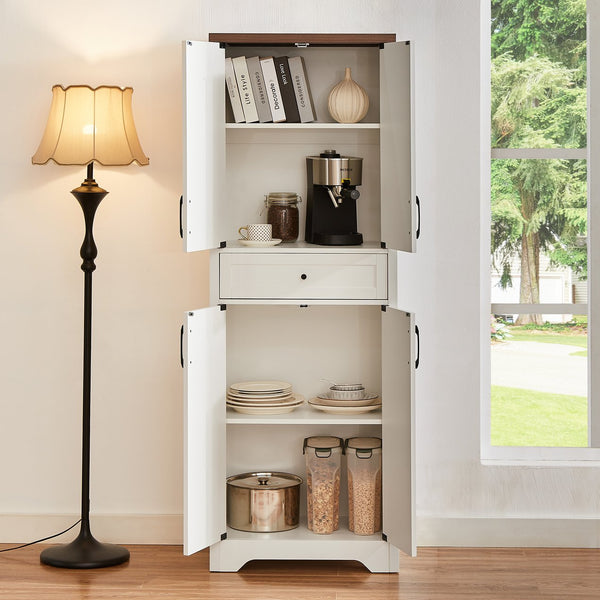 English Elm 68"high multifunctional sideboard with tempered glass accents, large-capacity storage, anti-dump safety and sleek modern design for living room, office, bedroom White+Walnut W1162P205099